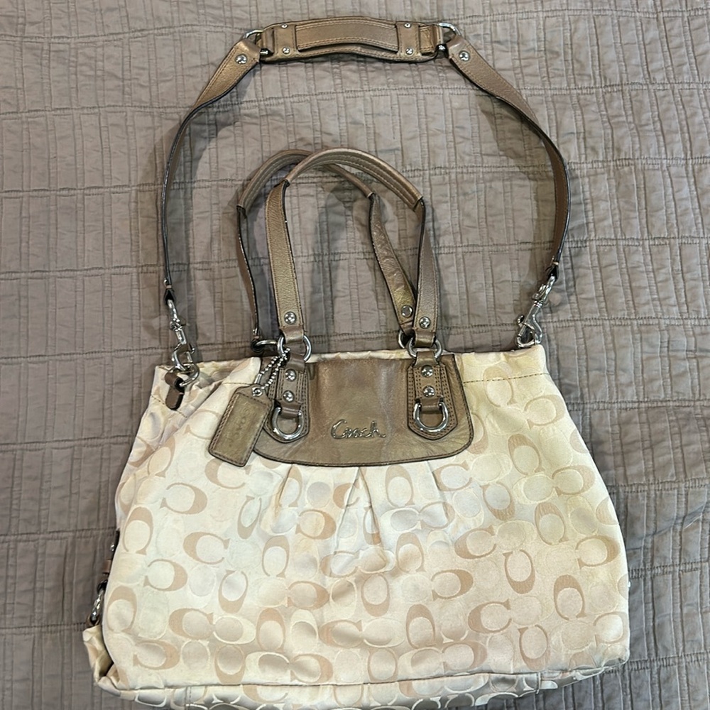 Coach bag, cream and tan with brown leather trim. Great condition